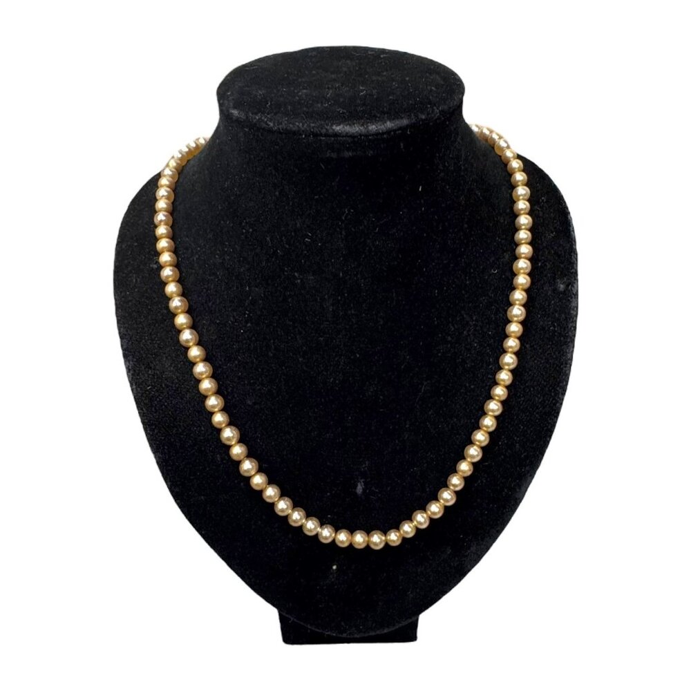 Vintage Faux Pearl Necklace With Gold Tone Filigree Clasp 23" Estate Find Formal